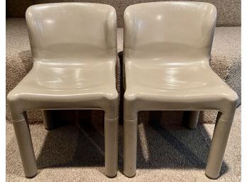 Pair MCM Grey Kartell Plastic Chairs Designed By C. Bartoli