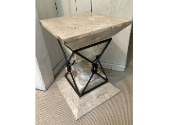 Vintage MCM Marble Topped Iron & Stone Accent Table  14' X 14' X 19'