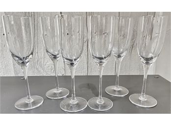 Six Vintage Etched Champagne Glasses