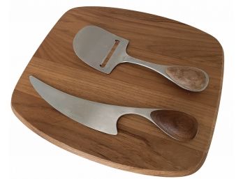 Vintage 1970s Dansk Teak Cheese Board With Two Cheese Slicers