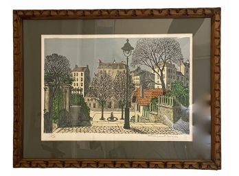 Signed Lithograph Of Parisian Street 26' X 20'