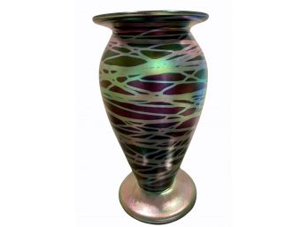 2003 Robert Eickholt Iridescent Studio Art Glass Vase 8.5'