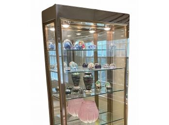 Illuminated Vintage Glass Vitrine Display Case - Chrome & Brass. 33' X 13' X 72'