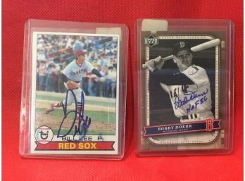 2 Boston Red Sox Autographed Baseball Cards Bobby Doerr & Bill Lee