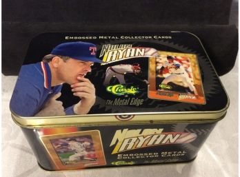 1995 Classic Nolan Ryan Embossed Metal Collector Card Set In Tin With COA