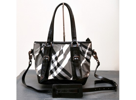 Authentic Burberry Nova Check Canvas And Black Leather 2-Way Satchel
