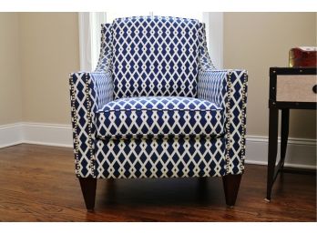 Bassett Blue And White Print Upholostered Chair With Silver Studs