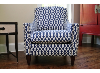 Bassett Blue And White Print Upholostered Chair With Silver Studs