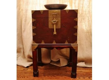 Vintage Chinese Box Storage Table With Brass Hardware