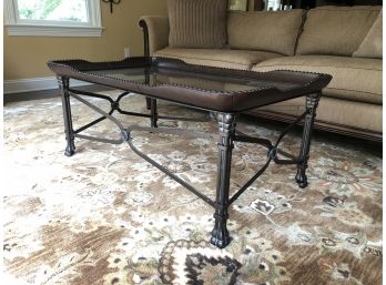 Beautiful Iron, Wood And Glass Top Coffee Table