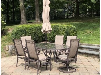 Outdoor Metal Patio Table, Chairs And Umbrella W/stand