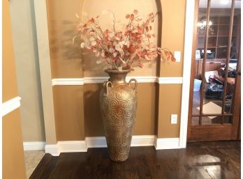 Extra-large Decorative Gilt Vase With Faux Foliage