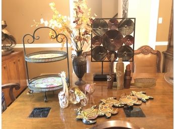 Assorted Decorative Table Top Accessories And Two-tiered Serving Tray