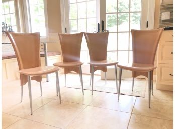 Set Of Four Mid-Century Modern Leather Dining Chairs