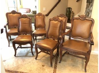 Set Of Six Dutch Chairs With Carved Wood Accents And Nailhead Trim