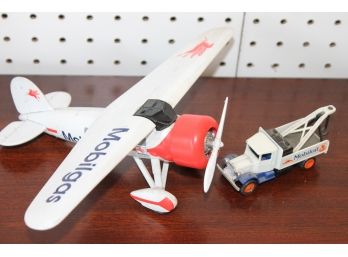 Mobil Oil Gas Diecast Toy Plane And Tow Truck