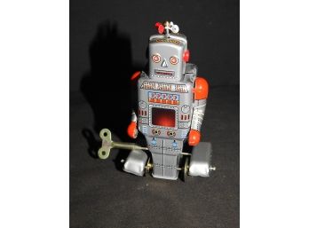 Working Tin Litho Wind Up Space Robot Toy