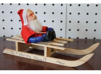 Old Papier Mache Santa Claus Christmas Figure On Sled