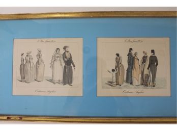 2 Costumes Anglais French Fashion Engravings - Framed