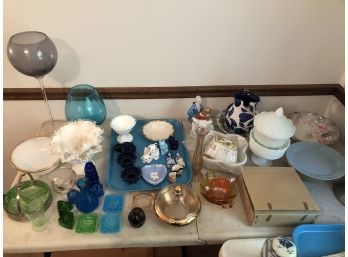 Misc Table Lot (colored Glass)