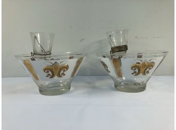 2 Mid Century White & Gold Chip& Dip Bowls