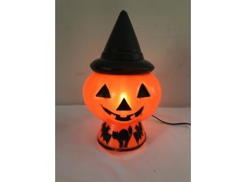 Lighted Pumpkin W/  Hat,  Witch, Bats & Cat Blow Mold