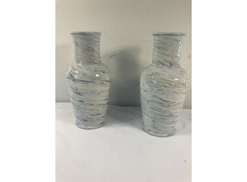 Pair Of Swirl Ceramic Vases (made In Italy)