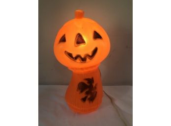 Pumpkin W/ Witch Flying On Hay Stack Blow Mold