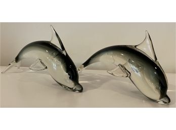 Two Blown Glass Dolphins