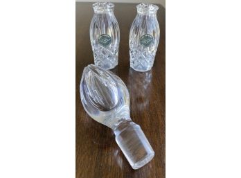 Lenox Crystal Salt And Pepper Shakers And Unmarked Stopper