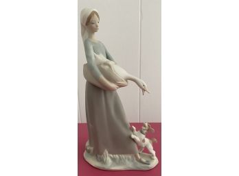 Lladro 'girl With A Duck And Dog'