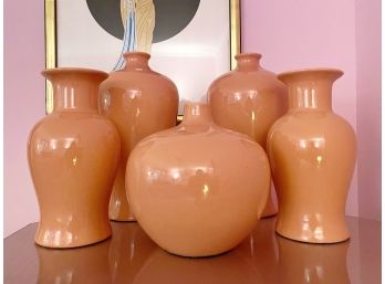 Set Of 5 Large Ceramic Vases In Peachy Pink Finish