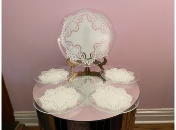 Glass Dessert Plates And Platter With Faux Doily Detail