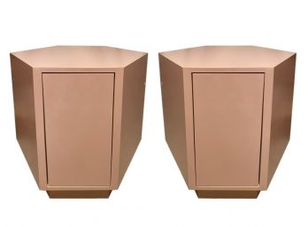 Pair Of Custom Contemporary Hexagonal Night Stands / Side Tables With Cabinet