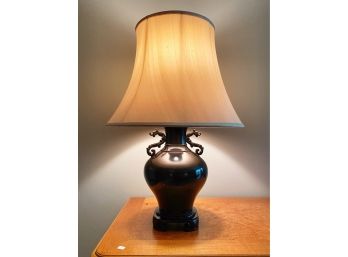 Sleek Black Lamp With Silk Shade And Asian Flair