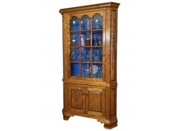 Stunning Tiger Maple Corner China Cabinet With Antiqued Glass Panes - (2 Of 2 - Left)