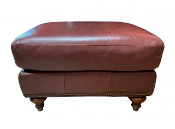 Ethan Allen Leather Ottoman With Nailhead Rivet Details