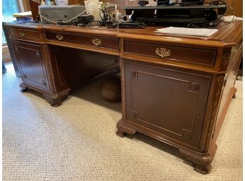 Solid Mahogany Double Pedestal Partner's Desk With Leather Inlay Writing Surface