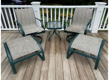 BROWN JORDAN Pair Of Swivel Rocker Chairs, Pair Of Ottomans And Side Table