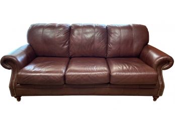 Ethan Allen Leather 3 Seat Sofa With Nailhead Rivet Details