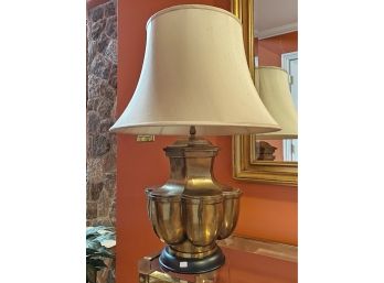 Beautiful Distressed Brass Table Lamp With Silk Shade