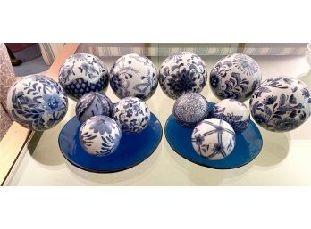 Collection Of Blue And White Porcelain Decorative Orbs By Bloomingdales