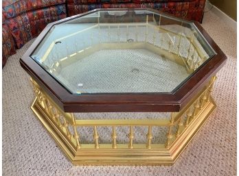 Brass Fender Style Octagonal Coffee Table With Glass Top