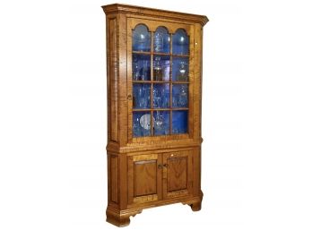 Stunning Tiger Maple Corner China Cabinet With Antiqued Glass Panes - (1 Of 2 - Right)