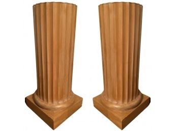 Pair Of Column Pedestals With Wood Veneer Finish