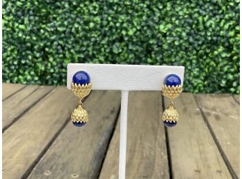 Lapis & 18 Kt Gold Earrings