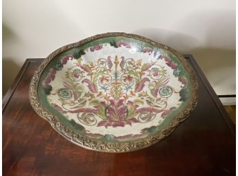 Asian Decor Bowl With Brass Rim & Base