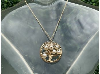 Gold Chain Necklace With A Tree Of Life Pendant With Pearls