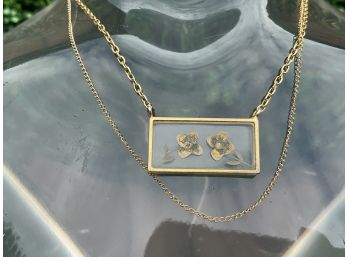 Gold Chain Necklace With Pressed Flowers