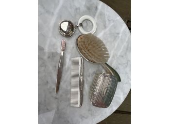 Sterling Silver Baby Brush Comb Toothbrush And Teether